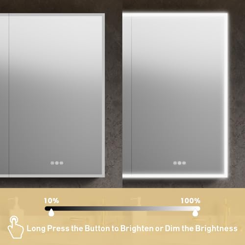 Recessed Medicine Cabinet with Mirror 42"x36" Medicine Cabinet Mirror | Lighted Medicine Cabinet, Bathroom Medicine Cabinet with Mirror, Adjustable Shelves, Defogger, Outlets, USB, Dimmable - size: 42x36 Inch-Recessed