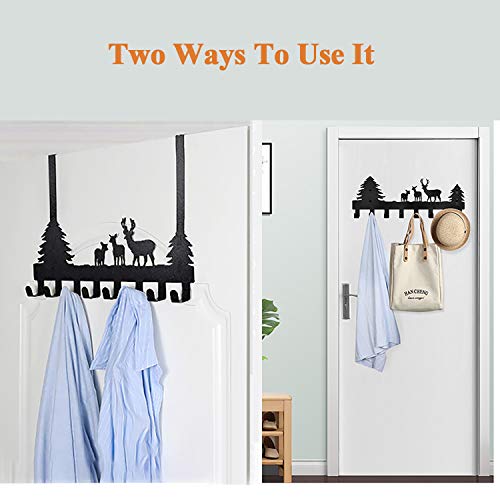 Over The Door Hook Easy Installation Organizer Coat Hooks Wall Mounted Metal Towel Hook Rack Animal Deer Hanger for Bathrooms Door Hanging Dual Mounted Key Hooks 8-Hooks,Black