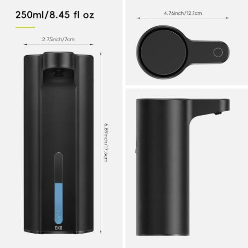 EKO Aroma 9 fl oz Automatic Liquid Soap Dispenser, Rechargeable & Water-Resistant Soap Dispenser for Kitchen and Bathroom with Adjustable Volume Control (Matte Black Steel) - color: Matte Black, size: 9 oz (Standard Rechargeable)