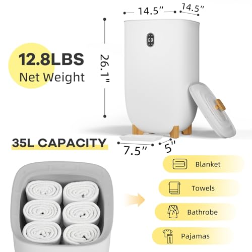 Towel Warmer Dryer for Bathroom, 7.9 gal(35 L) Capacity, Compact Electric Hot Towel Blanket Warmer Bucket with Auto Shut Off & 4 Timer Settings for Spa Home - size: 35L