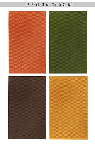 COTTON CRAFT Amazing Kitchen Towel - 12 Pack 100% Cotton Waffle Terry Towel | Harvest Rust Green Gold Brown -16x28 Euro Café Waffle Weave Soft Absorbent Quick Dry Low Lint Reusable Dish Cleaning Cloth - color: Harvest Multi, size: 12 Pack