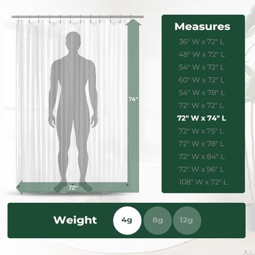 Clear Shower Curtain Liner with Side Suction Cups, Premium PEVA Plastic Shower Liner with 3 Magnets, Waterproof Bathroom Curtain, 72 x 74, Clear - color: 1. Clear, size: 72"W x 74"L (Pack of 1)