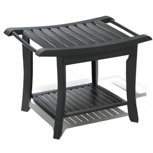 Bamboo Shower Stool Bench Waterproof with Storage Shelf for Shaving Legs or Spa Bath Seat in Bathroom & Inside Shower for Adults Seniors Elderly (24 x 13.4 x 18.5 inches+Black) - size: 24 x 13.4 x 18.5 inches+Black