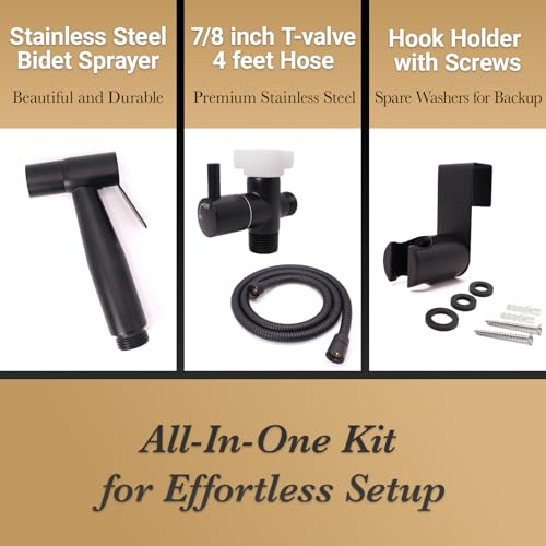 Handheld Bidet Sprayer for Toilet, Matte Black, 1 Set | Adjustable Water Pressure, Stainless Steel Jet Spray Kit with Bidet Hose, Feminine Wash, Muslim Shower, Diaper Cleaning - color: Matte Black, size: 1 Set