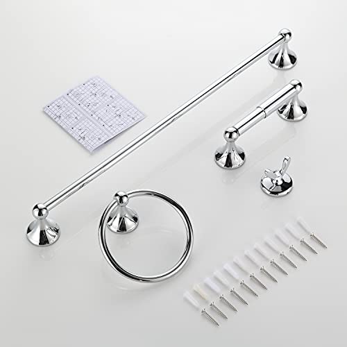 BGL Bathroom Hardware Set, Chrome Adjustable Expandable Towel Bar 4-Piece Bathroom Accessory Set Wall Mounted Robe Hook Toilet Paper Holder Towel Ring Towel Bar - color: Chrome