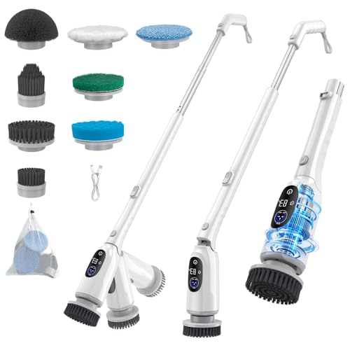 Electric Spin Scrubber, 8 in 1 Electric Spin Scrubber Replacement Brush Head Set for Bathroom, Kitchen, IPX7 Waterproof Bathroom Electric Cleaning Brush