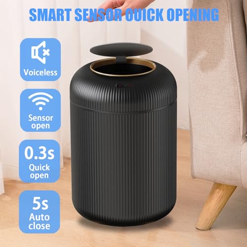 URALFA Motion Sensor Trash Can with Lid, 3 Gallon / 11 L Automatic Bathroom Trash Can, Touchless Trash Bin, Smart Plastic Garbage Can for Bedroom, Kitchen, Living Room, Office, Black - color: Black, style: Automatic