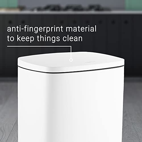 happimess Connor 2-Piece Stainless Steel Trash Can, Cotton White | 13.2 and 1.3 Gallons, Rectangular, Soft-Close Lid, Fingerprint Resistant, Step Pedal, 20 Liners, 26" and 12" Height - color: White