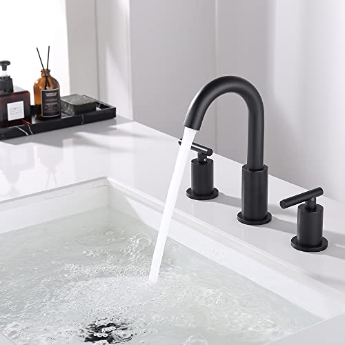 ChiLDano Black Faucets for Bathroom Sink, 3 Hole Bathroom Faucet with Drain | 2 Handles Widespread Bathroom Faucet for Sink, 8 in Spread Black Sink Faucets Bathroom with Swivel Spout - color: Matte Black