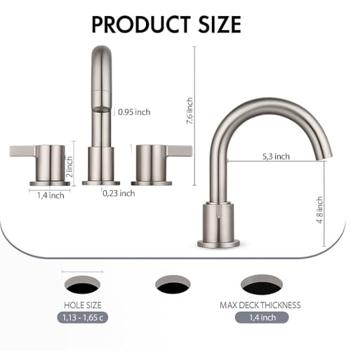 Two Handle 8inch Widespread Bathroom Faucet 3 Holes, Bathroom Sink Faucet with Metal Pop up Drain Assembly and cUPC Water Supply Lines, Brushed Nickel - color: Brushed Nickel
