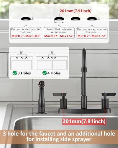 Kitchen Faucet with Side Sprayer, 8 Inch Centerset 4-Hole Bronze | Lead-Free 4-Hole High Arc Kitchen Sink Faucet, 1.8 GPM, 360° Spout - color: Bronze