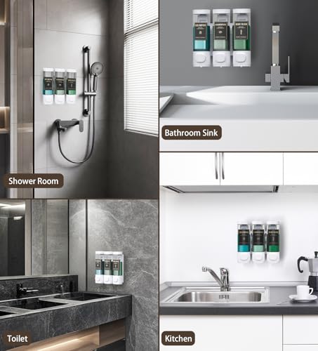 Luxspire Shampoo and Conditioner Dispenser, Shower Soap Dispenser 3-Chamber | Lockable Large Capacity 900ml No-Drill Wall-Mounted Shampoo and Body Wash Dispenser for Bathroom Hotel Kitchen Airbnb - color: White, size: 3 Chamber