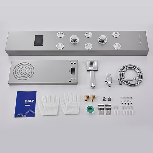 Stainless Steel Shower Panel Tower System with LED lights(No battery need), Hydroelectric LED Rainfall Shower Tower System with 6 Pcs Body Jets, Brushed Nickel - color: Brushed Nickel - 6 Body Jets