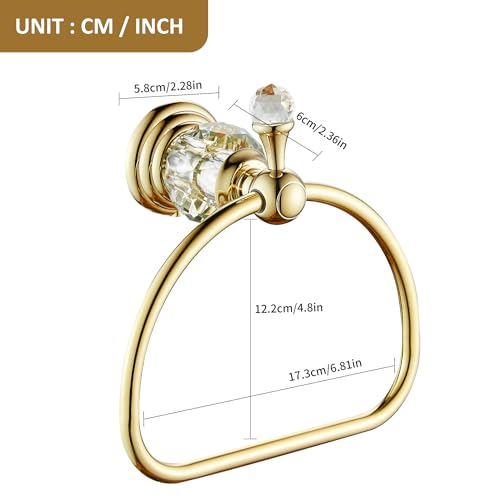 WOLIBEER Gold Towel Ring, Hand Towel Holder for Bathroom,Crystal Towel Holder, Round Hand Towel Ring Wall Mounted.