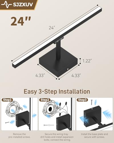 Morden Vanity Lights, Black Bathroom Light Fixtures LED Lighting Bar, 5CCT&Dimmable Bath Wall Lamp, Rotatable 24IN Vanity Fixture Over Mirror-ETL Certified, Ideal Gift for Housewarming & Holiday - size: 24IN