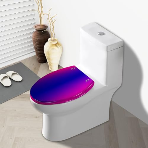 Elongated Toilet Seat Purple pink Resin Toilet Seat Slow Quiet Close with Quick-Release Hinges Toilet Seat with Cover Easy to Clean Install - color: Multi8, size: 19.5"x14.5"