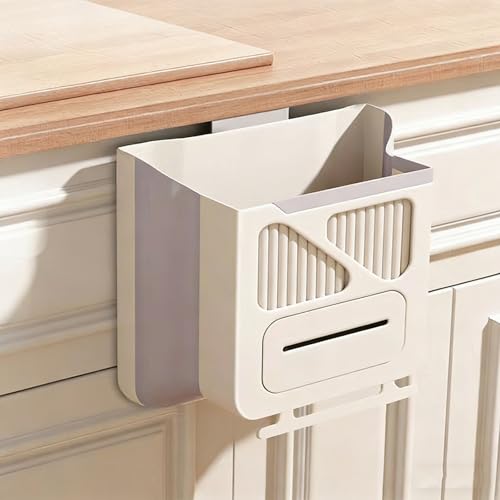 Foldable Wall Mounted Trash Bin Hanging Kitchen Bathroom Garbage Bin Space Saving Large Capacity Waste Can Modern Design Hanging Kitchen Garbage - color: Light Grey, size: E