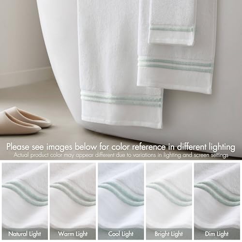 Madison Park Roan Border Cotton Bath Towel Set Absorbent, 6 Piece, Seafoam | Microfiber, Soft Pile, Machine Washable, OEKO-TEX Certified, Plush Bathroom Mat, Non Slip TPR Backing - color: Seafoam