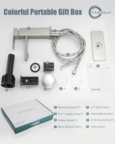 Bathroom Faucets, Bathroom Sink Faucet with Pop-up Sink Drain Stopper & Deck Plate 1 or 3 Hole, Single Handle Modern Farmhouse RV Faucet, Brushed Sealing Glaze - color: 2.Brushed Sealing Glaze, style: Short