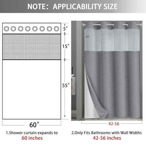 No Hook Shower Curtain with Liner Set Hotel Waffle Curtain Grey 60W X 75L | Washable Snap in Fabric Liner, Mesh Top Window, Waffle Hotel Style Shower Curtain Set - color: Grey, size: Stall 60"W x 75"L