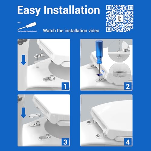 Plus Elongated Toilet Seat, Soft Close, White Plastic | No-Slam, Magnetic Quick-Release, Easy Clean, Easy Installation, SecureGrip Bumpers, Wobble-Free, Adjustable Fit - size: Elongated