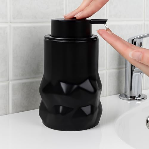 BosilunLife Hand Soap Dispenser - Foam Soap Dispenser Bathroom Ceramic Dish Liquid Soap Dispenser for Kitchen, Bathroom Countertop Soap Dispensers (Black-Liquid-Sculpt) - color: Black-liquid-sculpt