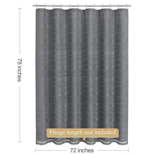 Long Boho Farmhouse Shower Curtain Set with Tassel, Linen Bohemian French Country Chic Bathroom Shower Curtain Set, Modern Striped Textured Shower Curtain 72x78 - Grey - color: Grey, size: 72"W x 78"L (Pack of 1)