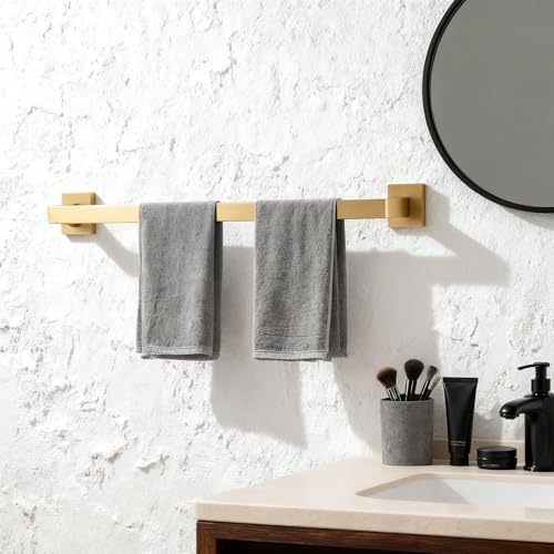 23.6 Inch Brushed Gold Bathroom Towel Bar Set, 2-Piece Square Wall Mounted Towel Rack, Wall Mounted 304 Stainless Steel Towel Holder for Bathroom - color: Brushed Gold, size: 2 pack