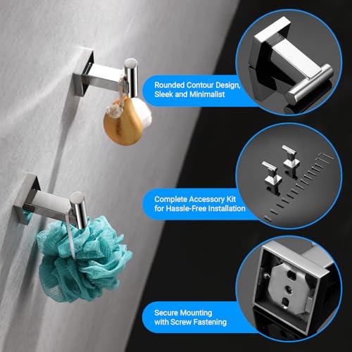 Miyili SUS304 Stainless Steel 5-Piece Bathroom Accessories Set with 30" Double Towel Bar, 5" Toilet Paper Holder, Towel Ring, 2 x Robe Hooks Bath Hardware Kit Wall Mount, Poilshed - color: Polished