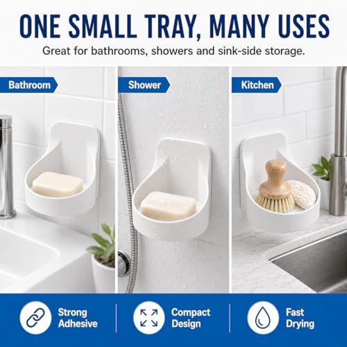 White No Drill Adhesive Wall Shelf, Round Plastic Cup Holder