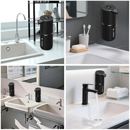 OHIFAST Automatic Foaming Soap Dispenser Touchless, USB Rechargeable Smart Hand Soap Dispenser, 6-Level Adjustable, 12.8oz/380mL, Compatible with Thick Thin Dish Soap for Bathroom Kitchen-Black - color: Black, style: Foam