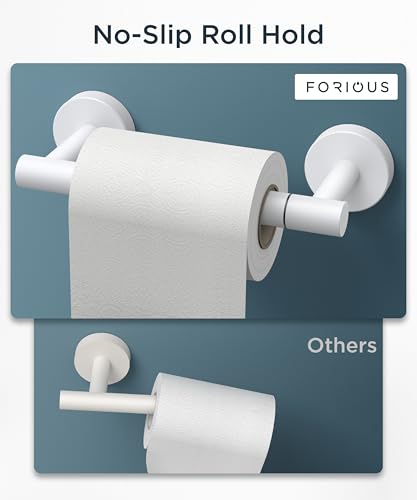 FORIOUS Commercial Toilet Paper Holder Wall Mount Bathroom Tissue Holder | White | SUS304 Stainless Steel Rustproof | Double Post Pivoting Toilet Paper Roll Holder | Screw-In | Round Base - color: White