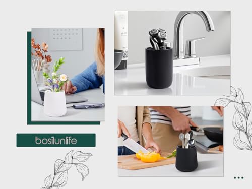BosilunLife Ceramic Toothbrush Holder - 12oz Bathroom Toothbrush Holder Black Tooth Brush Holders Tumbler Cups Reusable Toothbrush Mouthwash Cup Small Toothbrush and Toothpaste Holder - color: Black-cyl, size: cylinder