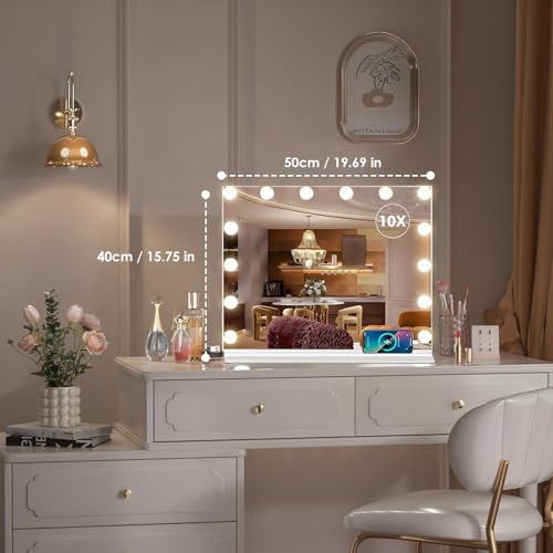Hollywood Vanity Mirror with Lights, Lighted Makeup Mirror with 10X Magnification, Vanity Makeup Mirrors with Lights, USB Charging Port Touch Control, 14 LED Bulbs 3 Lighting Modes