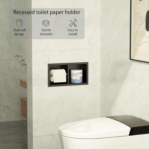 Neodrain Matte Black Recessed Toilet Paper Holder,for Standard/Mega Roll | Dual Roll, 304 Stainless Steel, Hidden In-Wall, Simple Loading and Unloading, Space-Saving for Modern Bathrooms & RV - color: Matte Black