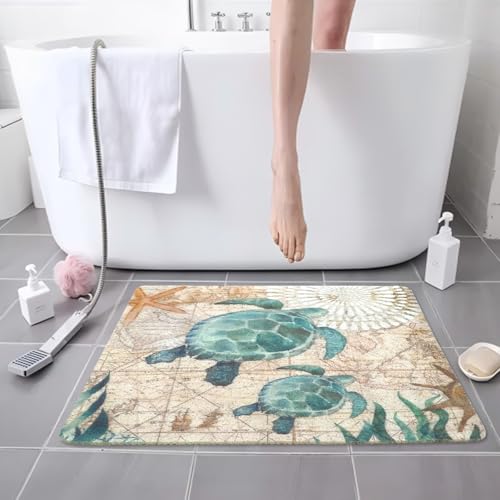 Sea Turtle Shower Mats for Inside Shower, Square Non Slip Bath Mat Cute Shower Matt for Bathroom Floor Easy Cleaning Loofah Bathmat, Quick Drying Textured Surface Shower Foot Scrubber Mat, 24″X24″ - color: D04