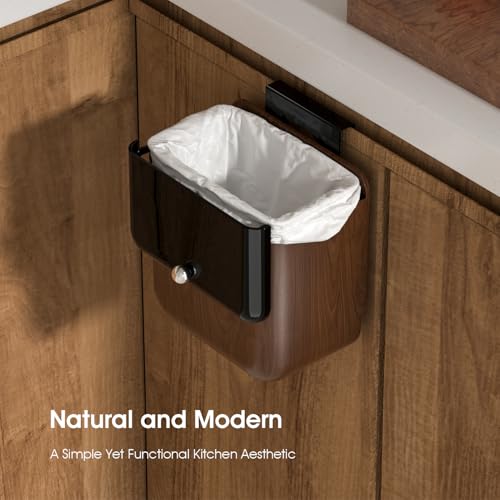 Large 3.2 Gallon Compost Bin, Under Sink Trash Can with Lid, Hanging Waste Cabinet for Office Kitchen Cupboard Bathroom Bedroom, Walnut Color - color: Walnut Color