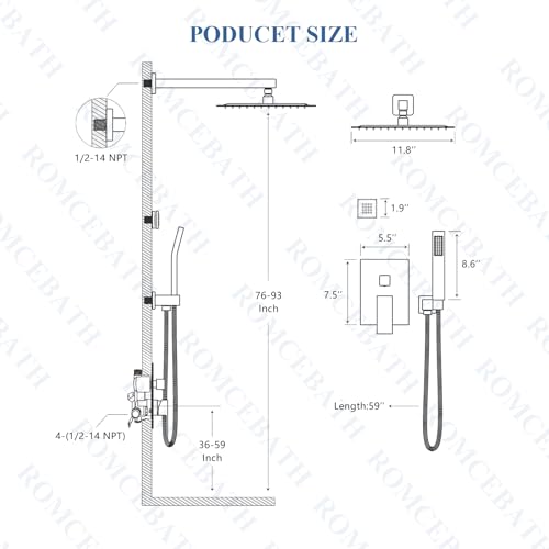 Rain Shower System With Complete 6 Pcs Body Sprays Jets And Pressured Balance Rough-in Valve,12Inch Rainfall Shower Head And Handheld, Modern Brushed Gold Wall Mount Shower Faucets Sets - color: Brushed Gold, style: Wall-Mounted 6 Jets