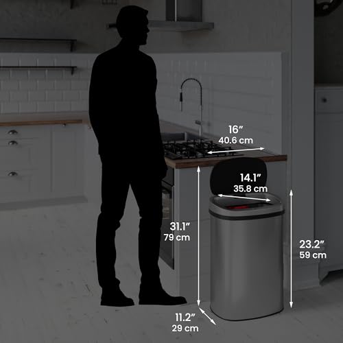 iTouchless Push-Top Lid 13 Gallon Trash Can with Odor Control System – Stainless Steel Garbage Bin, Press-Top Soft-Close Spring Lid, Fingerprint-Resistant for Kitchen, Home Office, Restroom, Business - color: Silver 13 Gal, Black Push Top Lid