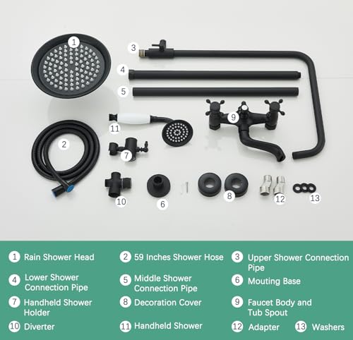 Shower System Matte Black Outdoor Shower Fixtures with 8 Inch Shower Head Handheld Spray and Tub Spout 2 Cross Handles Wall Mounted Shower Faucet Set for Bathroom or Backyard - color: Matte Black, style: Three Modes