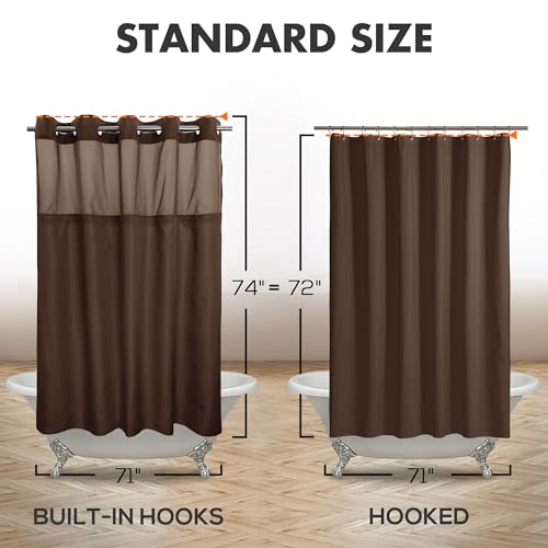 River Dream No Hook Shower Curtain with Snap-in Liner Set, Brown, 71x74 | Snap on/off Waterproof PEVA Liner, See Through Top Window, Slub Textured, Hotel Style Shower Curtain Set, Standard Size - color: Chocolate, size: 71"W x 74"L (Pack of 1)