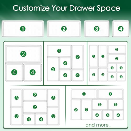 Drawer Organizer Set, Acrylic Non Slip Non Cracking Kitchen Drawer Storage Tray Large Size Divider, Multifunctional Storage for Cosmetics, Bathroom, Tools, Kitchen and Office (8 PACK) - size: 8 PACK