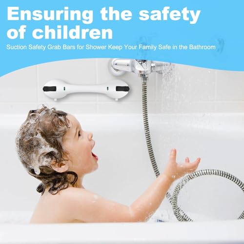 Suction Grab Bars for Bathtubs and Showers, Heavy Duty Shower Handle Removable Shower Handrails for Kids, Bathroom Safety Grip Waterproof(White) - color: Silver