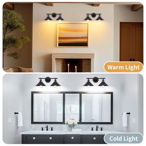 Black Bathroom Light Fixture, 2-Light Farmhouse Vanity Lights for Bathroom | Solid Metal, 20" Matte Black Bathroom Light Fixtures, Industrial Wall Sconce, Vanity Lighting Fixtures over Mirror Kitchen - size: 2-Light