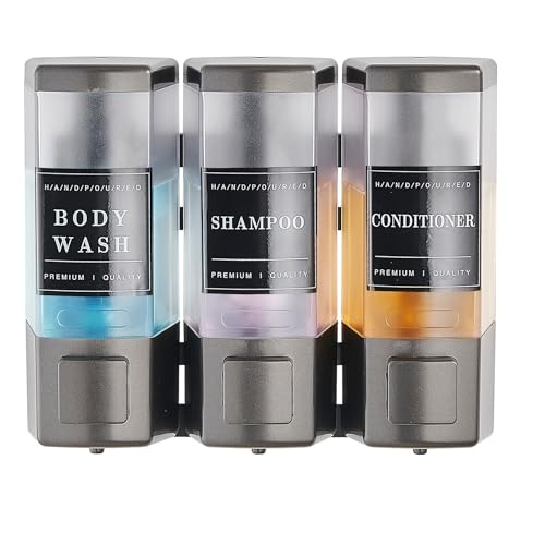 Pollock Shampoo and Conditioner Dispenser 3 Chamber * 500ML | Shower Soap Dispenser Wall Mounted, Body Wash Dispenser No Drill, Refillable Shower Dispenser for Bathroom - color: Blk-zt-53-gun3