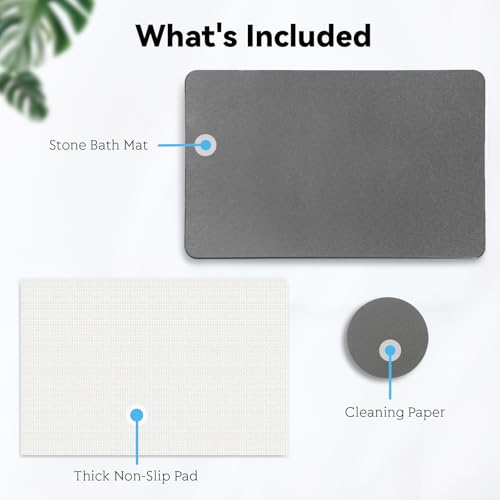 Stone Bath Mat, Dries Quickly, Non-Slip Diatomaceous Earth Bath Mats for Bathroom, Super Absorbent Stone Shower Mat, Easy to Clean, 23.5" x 15.5" Dark Gray - color: Dark Gray