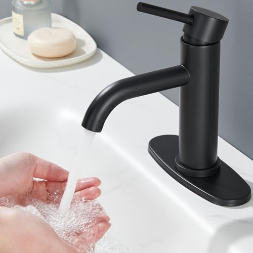Black Bathroom Faucet, Single Hole Bathroom Faucet Stainless Steel | 2 Pack Modern Bathroom Sink Faucet with Pop-up Drain and Hoses, RV & Outdoor Basins,1 or 3 Hole - color: Matte Black x 2