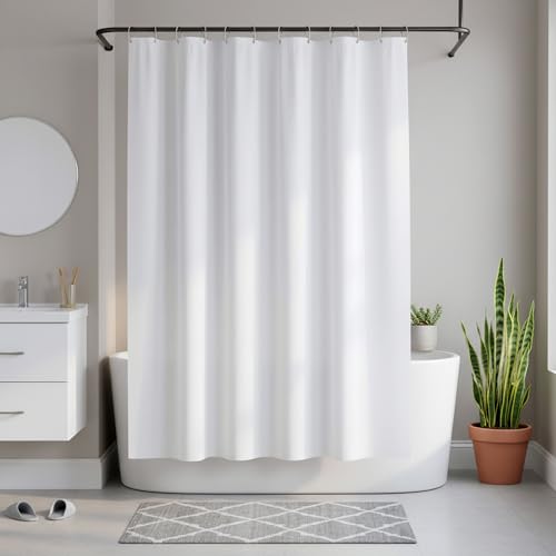 Biscaynebay Fabric Shower Curtain Liner 72x72 Inch-2 Pack White Waterproof Bathroom Curtains-Hotel Quality Soft Soild Polyester Standard Size Shower Liners Machine Washable