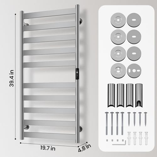 Electric Towel Warmer Rack, 10-Bar Stainless Steel Heated Tower Rack with Built-in Timer, Wall Mounted, Plug-in/Hardwired (Silver) - color: Silver