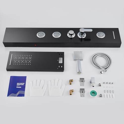 Multi-Function LED Lights Shower Panel System Black, 5 in 1 Shower Panel Include Rainfall & Waterfall Shower Head, 3 Pcs Adjustable Massage Jets, Handheld Shower, Tub Spout - color: Black - 2-in-1 Body Jets